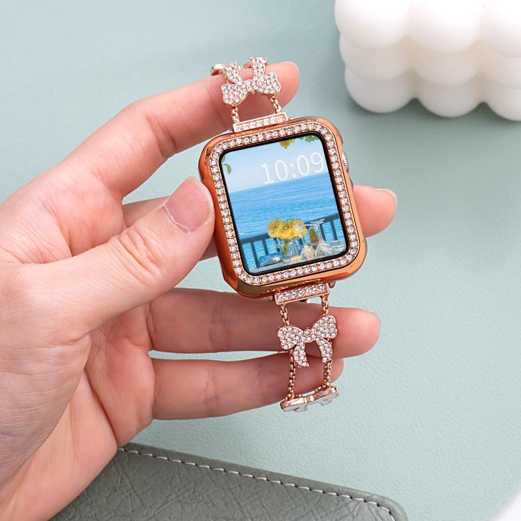 xDfind 蝴蝶結鏈條手鍊鑽石金屬錶帶，適用於 Apple Watch 42 / 44 / 45 / 46 / 49mm，適用於 Apple Watch 38 / 40 / 41 / S11 42mm