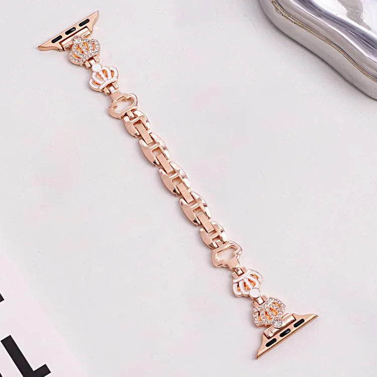 xDfind 皇冠鏈條手鍊鑽石金屬錶帶，適用於 Apple Watch 42 / 44 / 45 / 46 / 49mm，適用於 Apple Watch 38 / 40 / 41 / S11 42mm