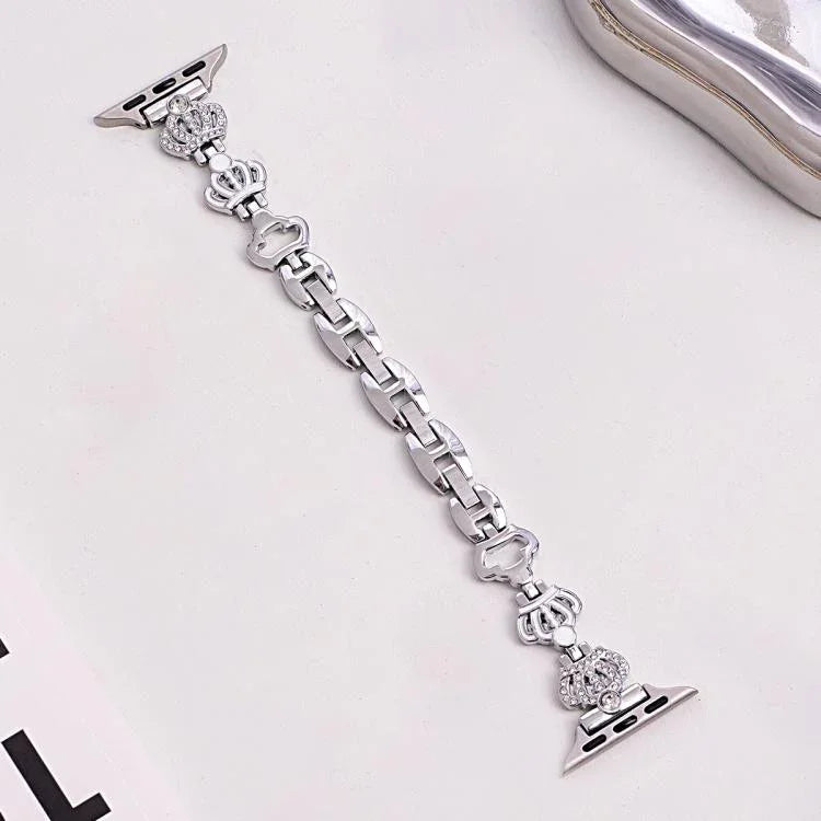 xDfind 皇冠鏈條手鍊鑽石金屬錶帶，適用於 Apple Watch 42 / 44 / 45 / 46 / 49mm，適用於 Apple Watch 38 / 40 / 41 / S11 42mm