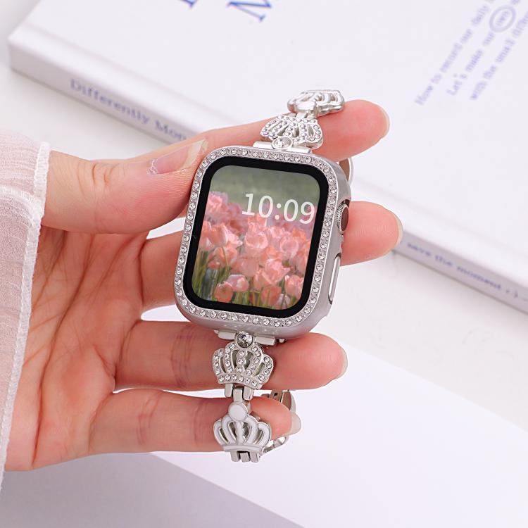 xDfind 皇冠鏈條手鍊鑽石金屬錶帶，適用於 Apple Watch 42 / 44 / 45 / 46 / 49mm，適用於 Apple Watch 38 / 40 / 41 / S11 42mm