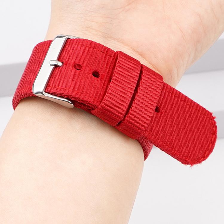 Stainless Steel Pin Buckle Solid Color Nylon Canvas Watch Band, 24mm