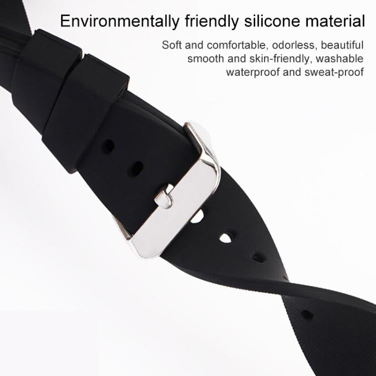 Stainless Steel Silver Pin Buckle Solid Color Silicone Waterproof Watch Band, 20mm, 21mm, 22mm