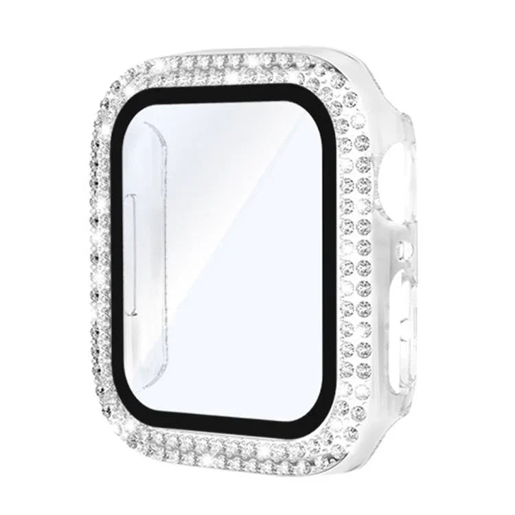 xDfind 雙排鑽石鋼化玻璃膜一體成型 PC 錶殼，適用於 Apple Watch Series 6 / 5 / 4 / SE 44mm，適用於 Apple Watch Series 6 / 5 / 4 / SE 40mm，適用於 Apple Watch Series 11 46mm / 10 46mm，適用於 Apple Watch Series 11 42mm / 10 42mm