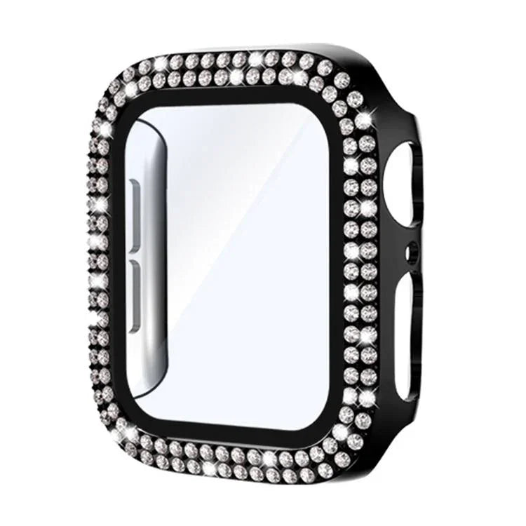 xDfind 雙排鑽石鋼化玻璃膜一體成型 PC 錶殼，適用於 Apple Watch Series 6 / 5 / 4 / SE 44mm，適用於 Apple Watch Series 6 / 5 / 4 / SE 40mm，適用於 Apple Watch Series 11 46mm / 10 46mm，適用於 Apple Watch Series 11 42mm / 10 42mm