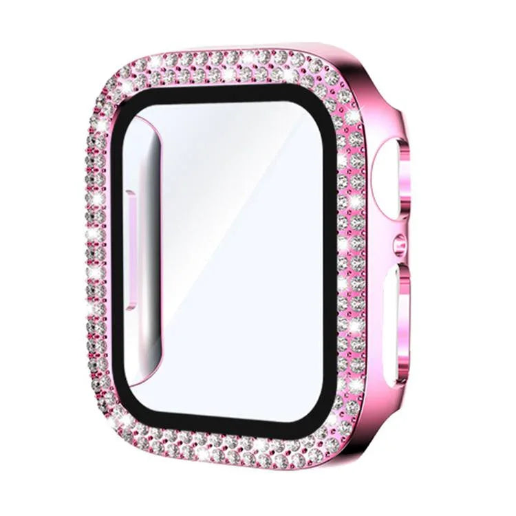 xDfind 雙排鑽石鋼化玻璃膜一體成型 PC 錶殼，適用於 Apple Watch Series 6 / 5 / 4 / SE 44mm，適用於 Apple Watch Series 6 / 5 / 4 / SE 40mm，適用於 Apple Watch Series 11 46mm / 10 46mm，適用於 Apple Watch Series 11 42mm / 10 42mm