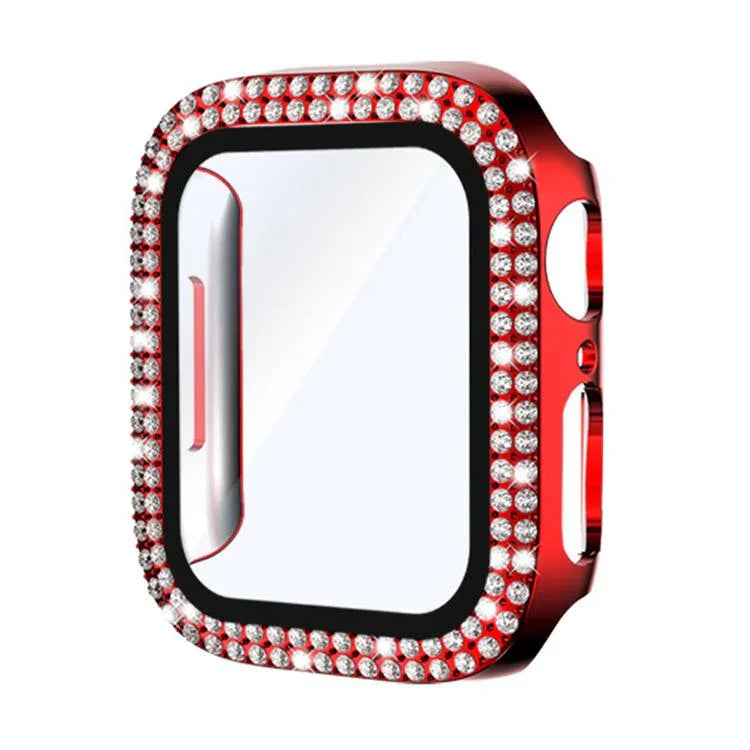 xDfind 雙排鑽石鋼化玻璃膜一體成型 PC 錶殼，適用於 Apple Watch Series 6 / 5 / 4 / SE 44mm，適用於 Apple Watch Series 6 / 5 / 4 / SE 40mm，適用於 Apple Watch Series 11 46mm / 10 46mm，適用於 Apple Watch Series 11 42mm / 10 42mm