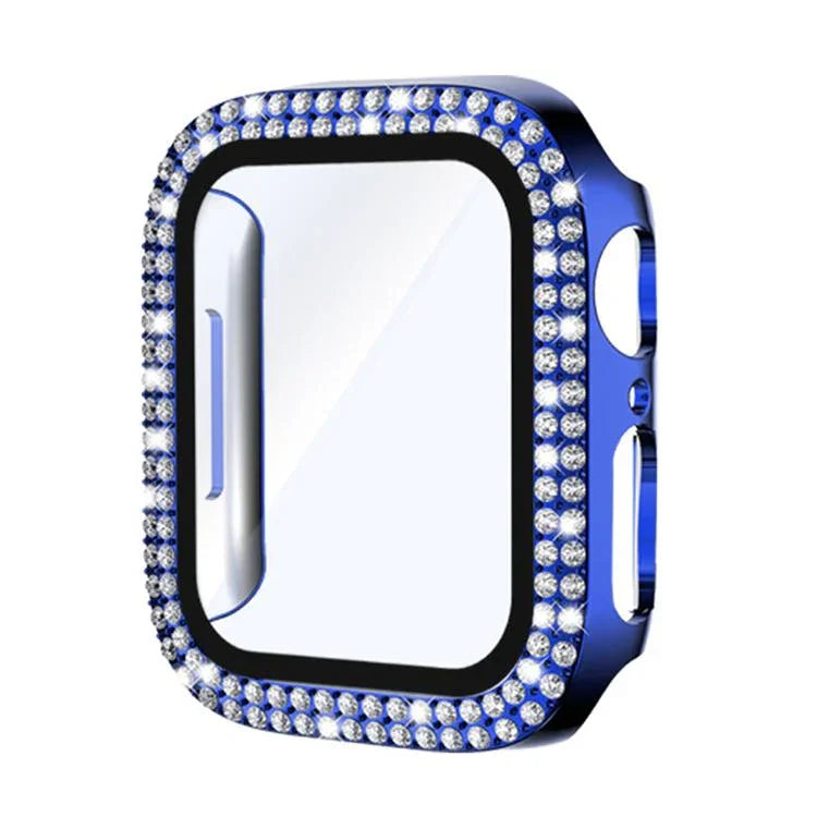 xDfind 雙排鑽石鋼化玻璃膜一體成型 PC 錶殼，適用於 Apple Watch Series 9 / 8 / 7 41mm，適用於 Apple Watch Series 3 / 2 / 1 38mm，適用於 Apple Watch Series 3 / 2 / 1 42mm