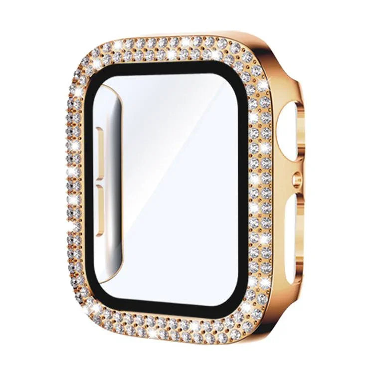 xDfind 雙排鑽石鋼化玻璃膜一體成型 PC 錶殼，適用於 Apple Watch Series 9 / 8 / 7 41mm，適用於 Apple Watch Series 3 / 2 / 1 38mm，適用於 Apple Watch Series 3 / 2 / 1 42mm