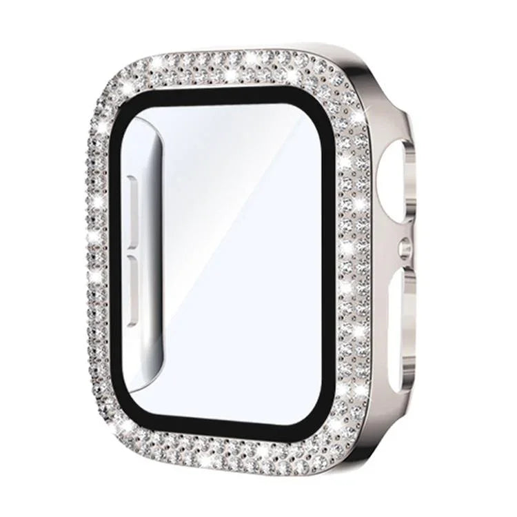xDfind 雙排鑽石鋼化玻璃膜一體成型 PC 錶殼，適用於 Apple Watch Series 9 / 8 / 7 41mm，適用於 Apple Watch Series 3 / 2 / 1 38mm，適用於 Apple Watch Series 3 / 2 / 1 42mm