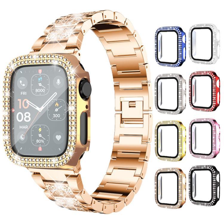 xDfind 雙排鑽石鋼化玻璃膜一體成型 PC 錶殼，適用於 Apple Watch Series 9 / 8 / 7 41mm，適用於 Apple Watch Series 3 / 2 / 1 38mm，適用於 Apple Watch Series 3 / 2 / 1 42mm
