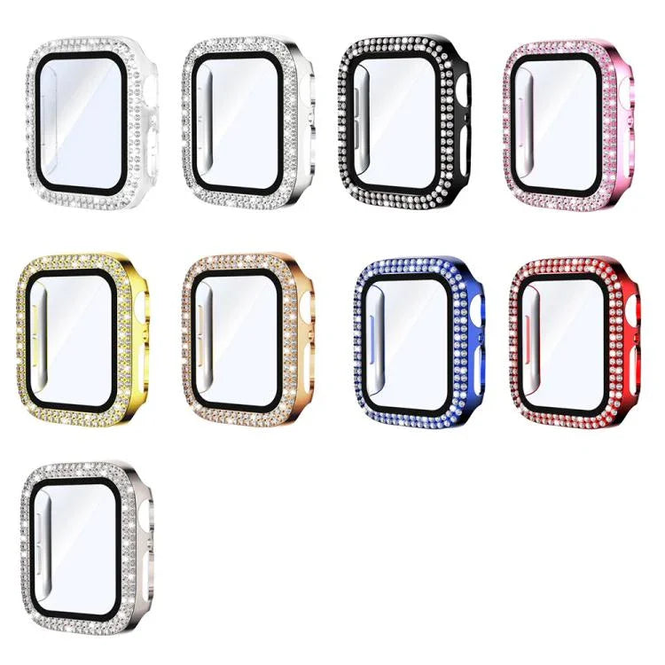 xDfind 雙排鑽石鋼化玻璃膜一體成型 PC 錶殼，適用於 Apple Watch Series 6 / 5 / 4 / SE 44mm，適用於 Apple Watch Series 6 / 5 / 4 / SE 40mm，適用於 Apple Watch Series 11 46mm / 10 46mm，適用於 Apple Watch Series 11 42mm / 10 42mm