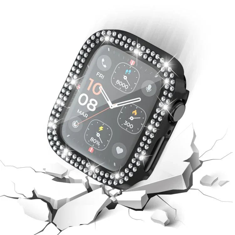 xDfind 雙排鑽石鋼化玻璃膜一體成型 PC 錶殼，適用於 Apple Watch Series 6 / 5 / 4 / SE 44mm，適用於 Apple Watch Series 6 / 5 / 4 / SE 40mm，適用於 Apple Watch Series 11 46mm / 10 46mm，適用於 Apple Watch Series 11 42mm / 10 42mm