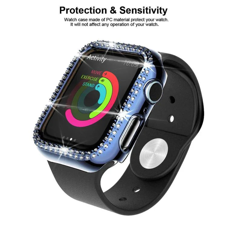 xDfind 雙排鑽石鋼化玻璃膜一體成型 PC 錶殼，適用於 Apple Watch Series 9 / 8 / 7 41mm，適用於 Apple Watch Series 3 / 2 / 1 38mm，適用於 Apple Watch Series 3 / 2 / 1 42mm
