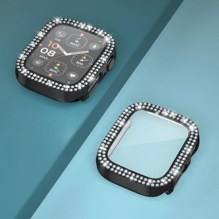 xDfind 雙排鑽石鋼化玻璃膜一體成型 PC 錶殼，適用於 Apple Watch Series 6 / 5 / 4 / SE 44mm，適用於 Apple Watch Series 6 / 5 / 4 / SE 40mm，適用於 Apple Watch Series 11 46mm / 10 46mm，適用於 Apple Watch Series 11 42mm / 10 42mm