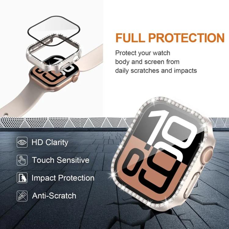 xDfind 單排鑽石鏤空 PC 錶殼，適用於 Apple Watch Series 11 46mm / 10 46mm，適用於 Apple Watch Series 11 42mm / 10 42mm