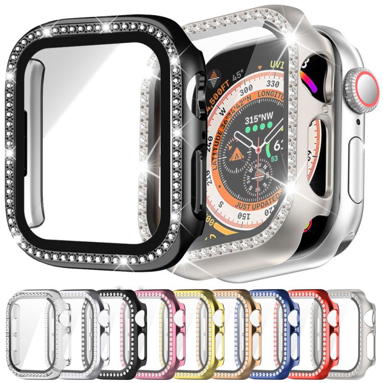 xDfind 單排鑽石鋼化玻璃膜一體成型 PC 錶殼，適用於 Apple Watch Series 9 / 8 / 7 45mm，適用於 Apple Watch Series 9 / 8 / 7 41mm，適用於 Apple Watch Series 3 / 2 / 1 38mm，適用於 Apple Watch Series 3 / 2 / 1 42mm