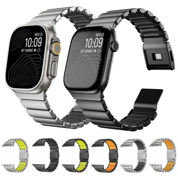 磁吸諾曼扣一體式單珠不鏽鋼錶帶，適用於 Apple Watch 46mm / 49mm / 45mm / 44mm