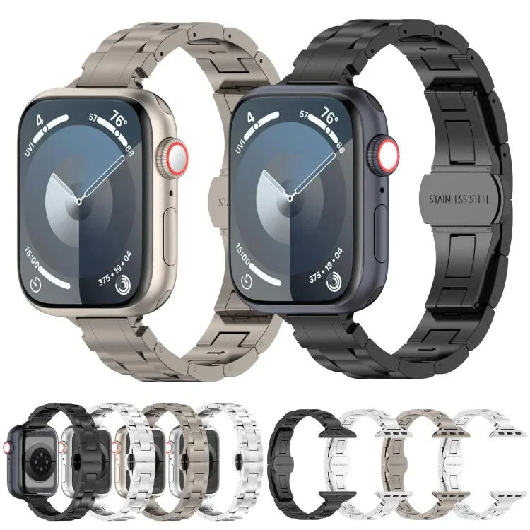 細腰三珠蝴蝶扣鈦合金錶帶，適用於 Apple Watch 46mm / 49mm / 45mm / 44mm，適用於 Apple Watch 42mm / 41mm / 40mm / 38mm