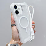 透明霧面TPU混合PC三合一MagSafe手機殼附手腕帶，適用於iPhone 17 Pro Max、iPhone 17 Pro、iPhone 17、iPhone Air、iPhone 16 Pro Max、iPhone 16 Pro、iPhone 16 Plus、iPhone 16