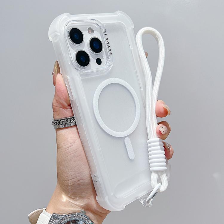 透明霧面TPU混合PC三合一MagSafe手機殼附手腕帶，適用於iPhone 15 Pro Max、iPhone 15 Pro、iPhone 15 Plus、iPhone 15、iPhone 14 Plus、iPhone 14、iPhone 14 Pro、iPhone 14 Pro Max