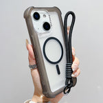 透明霧面TPU混合PC三合一MagSafe手機殼附手腕帶，適用於iPhone 15 Pro Max、iPhone 15 Pro、iPhone 15 Plus、iPhone 15、iPhone 14 Plus、iPhone 14、iPhone 14 Pro、iPhone 14 Pro Max
