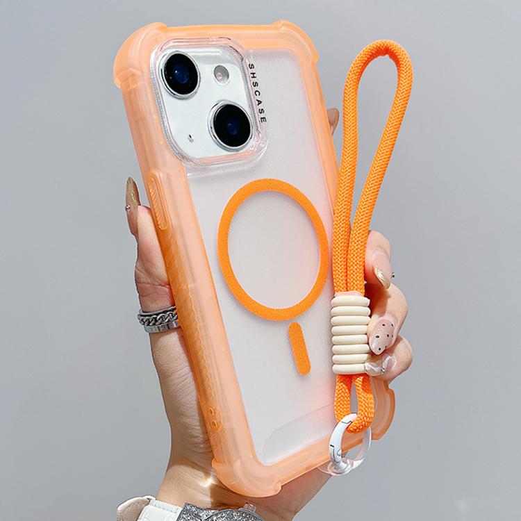 透明霧面TPU混合PC三合一MagSafe手機殼附手腕帶，適用於iPhone 15 Pro Max、iPhone 15 Pro、iPhone 15 Plus、iPhone 15、iPhone 14 Plus、iPhone 14、iPhone 14 Pro、iPhone 14 Pro Max