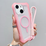 透明霧面TPU混合PC三合一MagSafe手機殼附手腕帶，適用於iPhone 15 Pro Max、iPhone 15 Pro、iPhone 15 Plus、iPhone 15、iPhone 14 Plus、iPhone 14、iPhone 14 Pro、iPhone 14 Pro Max