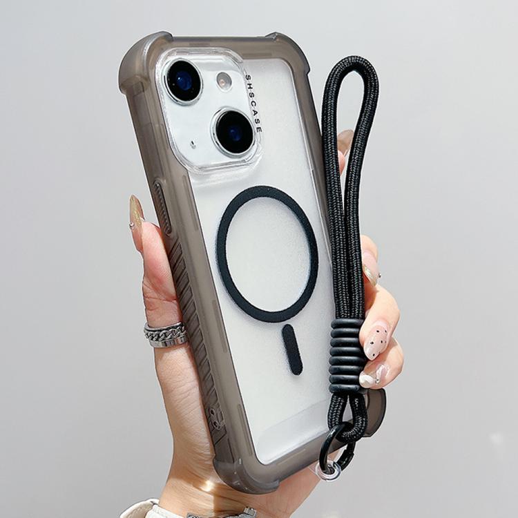 透明霧面TPU混合PC三合一MagSafe手機殼附手腕帶，適用於iPhone 15 Pro Max、iPhone 15 Pro、iPhone 15 Plus、iPhone 15、iPhone 14 Plus、iPhone 14、iPhone 14 Pro、iPhone 14 Pro Max