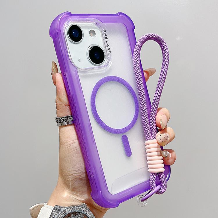 透明霧面TPU混合PC三合一MagSafe手機殼附手腕帶，適用於iPhone 15 Pro Max、iPhone 15 Pro、iPhone 15 Plus、iPhone 15、iPhone 14 Plus、iPhone 14、iPhone 14 Pro、iPhone 14 Pro Max
