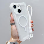 透明霧面TPU混合PC三合一MagSafe手機殼附手腕帶，適用於iPhone 13 Pro Max、iPhone 13 Pro、iPhone 13、iPhone 12 Pro Max