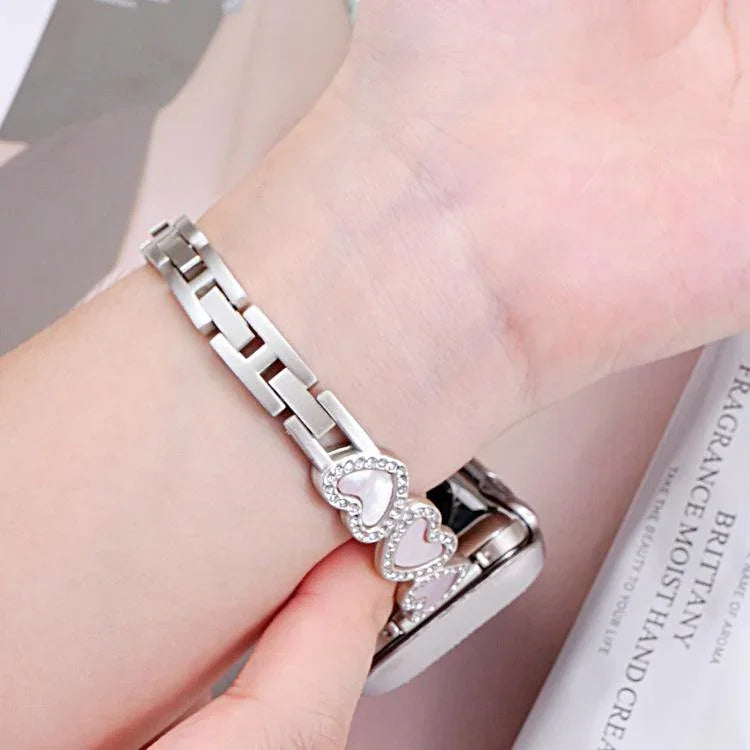 xDfind 心形貝殼金屬錶帶，適用於 Apple Watch 42 / 44 / 45 / 46 / 49mm，適用於 Apple Watch 38 / 40 / 41 / S11 42mm