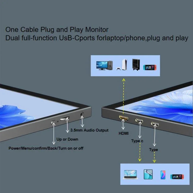P105A01D 10.5 吋 IPS 便攜顯示器帶 HD / Type-C 擴展，美規插頭，10.5 吋