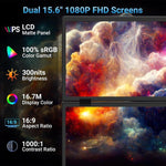 S156P31D 15.6 吋 1080P 雙螢幕可折疊便攜顯示器附支架，15.6 吋 1080P