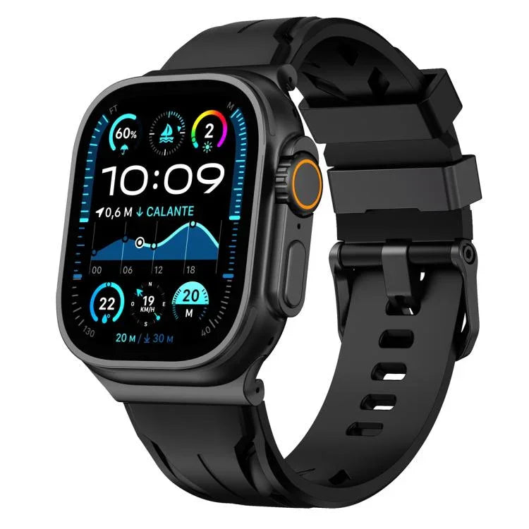 黑色針扣矽膠錶帶，適用於 Apple Watch 46mm / 49mm / 45mm / 44mm，適用於 Apple Watch 42mm / 41mm / 40mm / 38mm