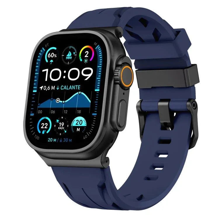 黑色針扣矽膠錶帶，適用於 Apple Watch 46mm / 49mm / 45mm / 44mm，適用於 Apple Watch 42mm / 41mm / 40mm / 38mm