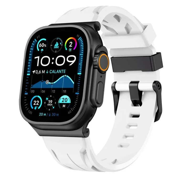 黑色針扣矽膠錶帶，適用於 Apple Watch 46mm / 49mm / 45mm / 44mm，適用於 Apple Watch 42mm / 41mm / 40mm / 38mm