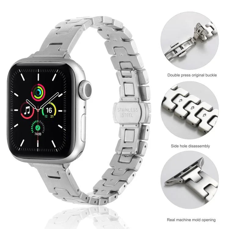H 型寬度 14mm 不鏽鋼金屬錶帶，適用於 Apple Watch 46mm / 49mm / 45mm / 44mm，適用於 Apple Watch 42mm / 41mm / 40mm / 38mm