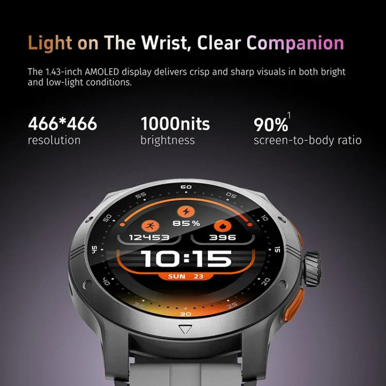 GTR5 1.43 吋 AMOLED 螢幕城市健身智慧手錶，IP68 防水，支援心率監測
