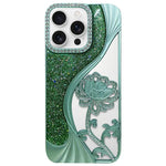 電鍍 TPU 蓮花鏤空雕刻鑽石閃粉手機殼，適用於 iPhone 17 Pro Max、iPhone 17 Pro、iPhone 17、iPhone 16 Pro Max、iPhone 16 Pro、iPhone 16、iPhone 15 Pro Max、iPhone 15 Pro