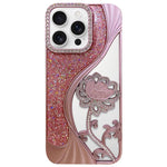 電鍍 TPU 蓮花鏤空雕刻鑽石閃粉手機殼，適用於 iPhone 17 Pro Max、iPhone 17 Pro、iPhone 17、iPhone 16 Pro Max、iPhone 16 Pro、iPhone 16、iPhone 15 Pro Max、iPhone 15 Pro