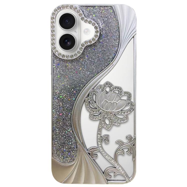 電鍍 TPU 蓮花鏤空雕刻鑽石閃粉手機殼，適用於 iPhone 15、iPhone 14、iPhone 14 Pro、iPhone 14 Pro Max、iPhone 13 Pro Max、iPhone 13 Pro、iPhone 13、iPhone 12