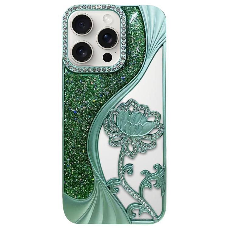 電鍍 TPU 蓮花鏤空雕刻鑽石閃粉手機殼，適用於 iPhone 15、iPhone 14、iPhone 14 Pro、iPhone 14 Pro Max、iPhone 13 Pro Max、iPhone 13 Pro、iPhone 13、iPhone 12