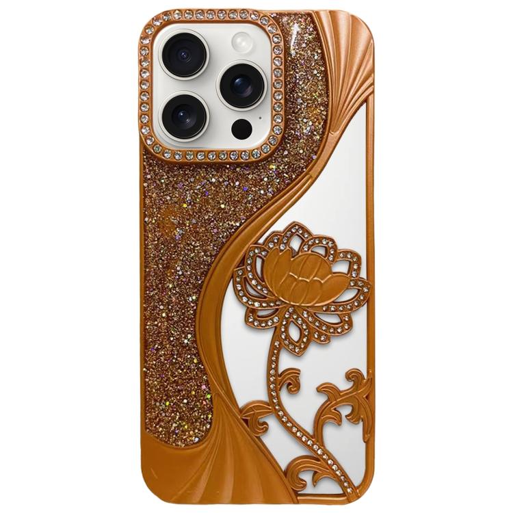 電鍍 TPU 蓮花鏤空雕刻鑽石閃粉手機殼，適用於 iPhone 15、iPhone 14、iPhone 14 Pro、iPhone 14 Pro Max、iPhone 13 Pro Max、iPhone 13 Pro、iPhone 13、iPhone 12