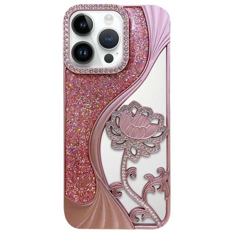 電鍍 TPU 蓮花鏤空雕刻鑽石閃粉手機殼，適用於 iPhone 12 Pro Max、iPhone 12 Pro、iPhone 11 Pro Max、iPhone 11