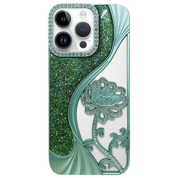 電鍍 TPU 蓮花鏤空雕刻鑽石閃粉手機殼，適用於 iPhone 12 Pro Max、iPhone 12 Pro、iPhone 11 Pro Max、iPhone 11