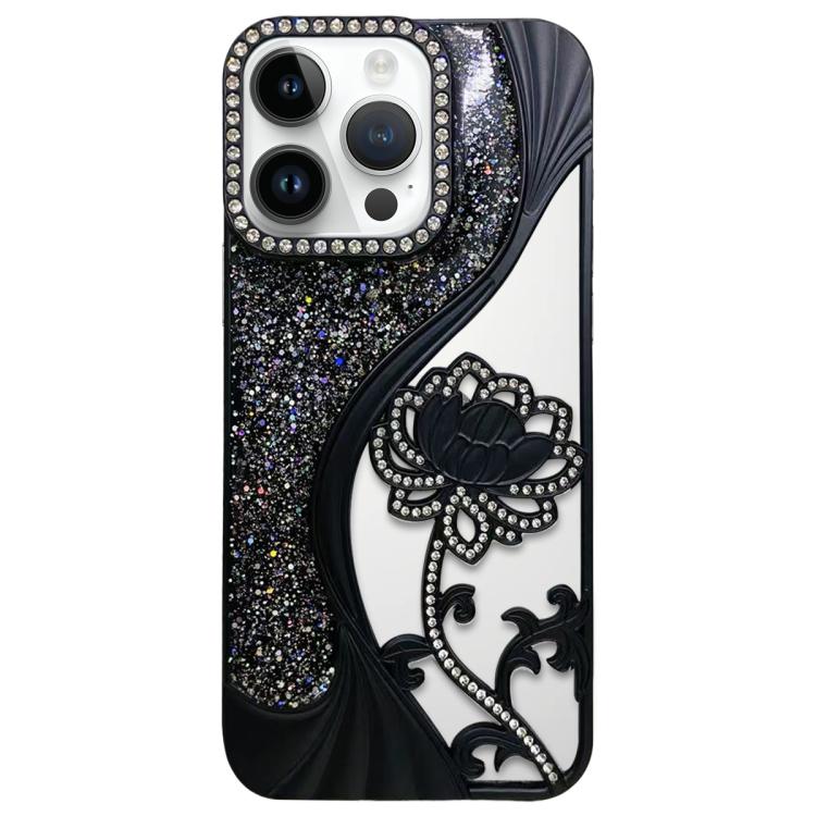 電鍍 TPU 蓮花鏤空雕刻鑽石閃粉手機殼，適用於 iPhone 12 Pro Max、iPhone 12 Pro、iPhone 11 Pro Max、iPhone 11