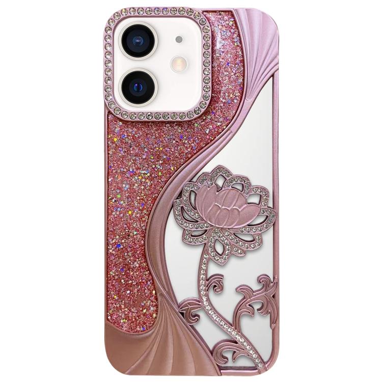 電鍍 TPU 蓮花鏤空雕刻鑽石閃粉手機殼，適用於 iPhone 12 Pro Max、iPhone 12 Pro、iPhone 11 Pro Max、iPhone 11