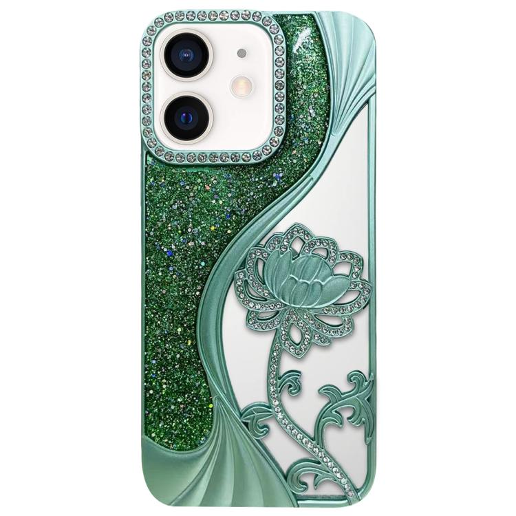 電鍍 TPU 蓮花鏤空雕刻鑽石閃粉手機殼，適用於 iPhone 12 Pro Max、iPhone 12 Pro、iPhone 11 Pro Max、iPhone 11