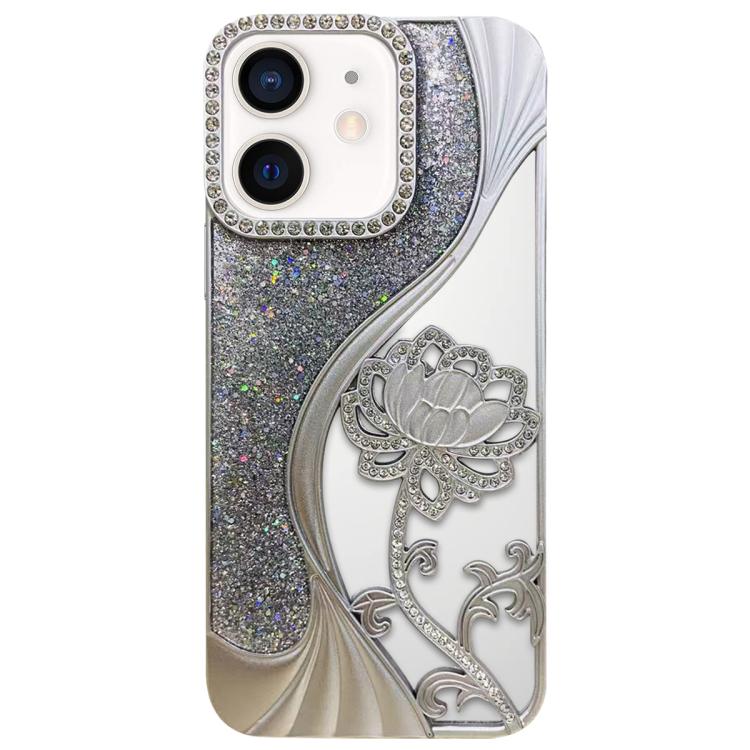 電鍍 TPU 蓮花鏤空雕刻鑽石閃粉手機殼，適用於 iPhone 12 Pro Max、iPhone 12 Pro、iPhone 11 Pro Max、iPhone 11