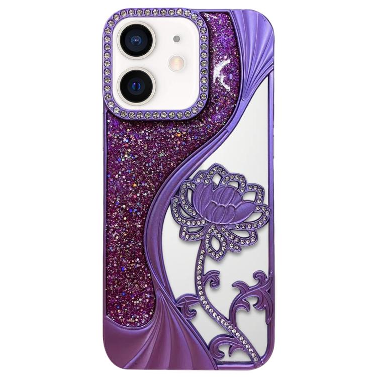 電鍍 TPU 蓮花鏤空雕刻鑽石閃粉手機殼，適用於 iPhone 12 Pro Max、iPhone 12 Pro、iPhone 11 Pro Max、iPhone 11